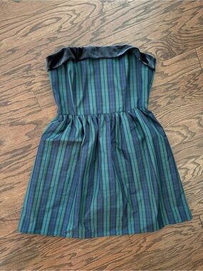 NWT Vineyard Vines Strapless Plaid Dress with velvet neckline trim